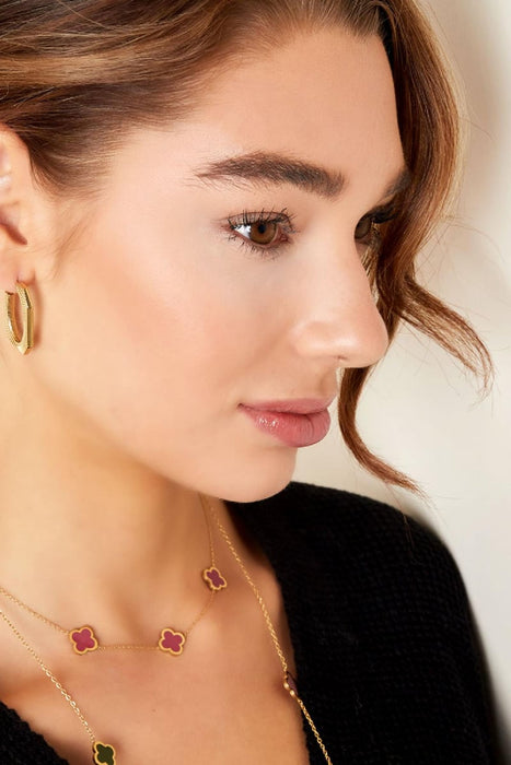 Halskette drei bunte Kleeblätter Rosa Edelstahl