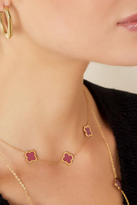 Halskette drei bunte Kleeblätter Rosa Edelstahl