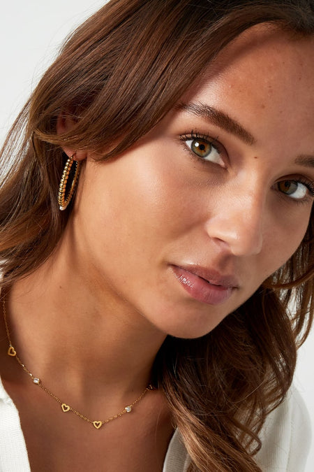 Halskette mit Herz- und Diamantanhängern - Edelstahl  