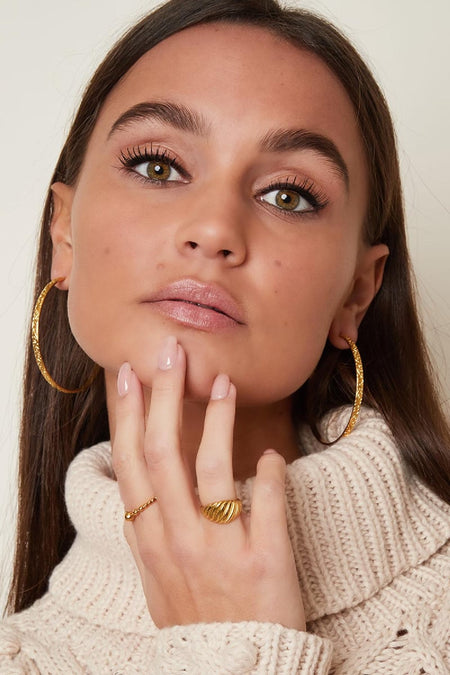 Baquette-Ring Goldfarbe Edelstahl 16