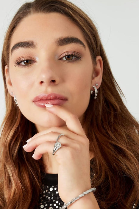 Siegelring Stern mit Zirkon Goldfarbe Edelstahl 16