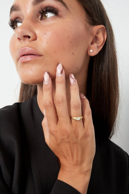 Ring Basic mit Stein - Goldfarbe - 16