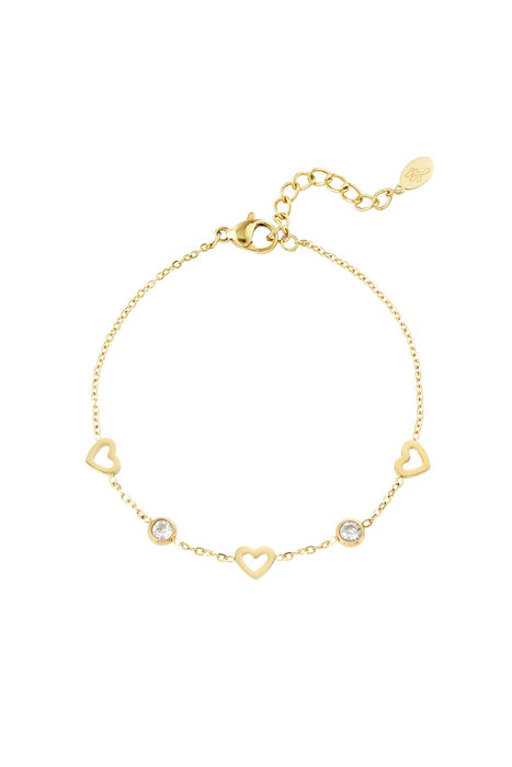 Armband mit Herz- und Diamantanhängern – Goldfarbe - Goldfarbefarbe